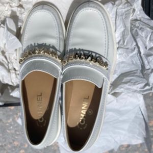 Chanel White Calfskin Loafers or Moccasins